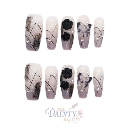 Press On Nails (Black Roses)